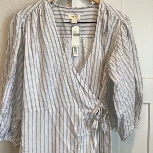 Maeve Tiered Linen Asymmetrical Wrap Dress Anthropologie - Picture 6 of 15
